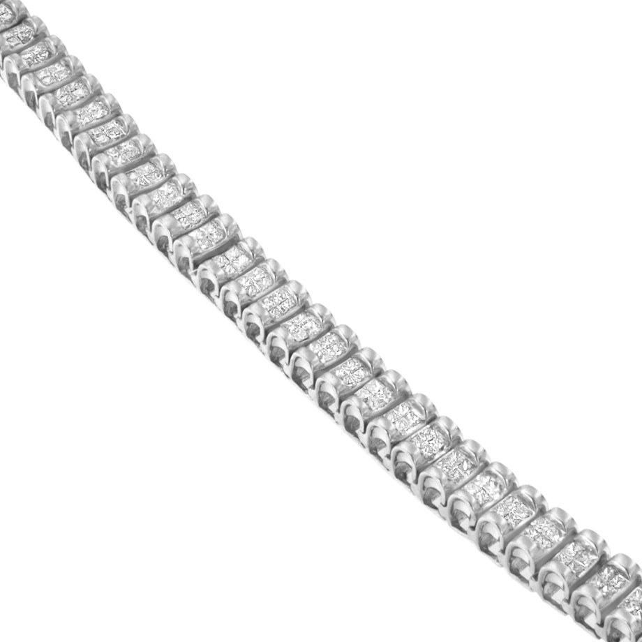 14K Gold 3.0 Cttw Princess Cut Quad Invisible Set Tennis Bracelet (H - I Color, SI1 - SI2 Clarity) - 7” - Nobiliving