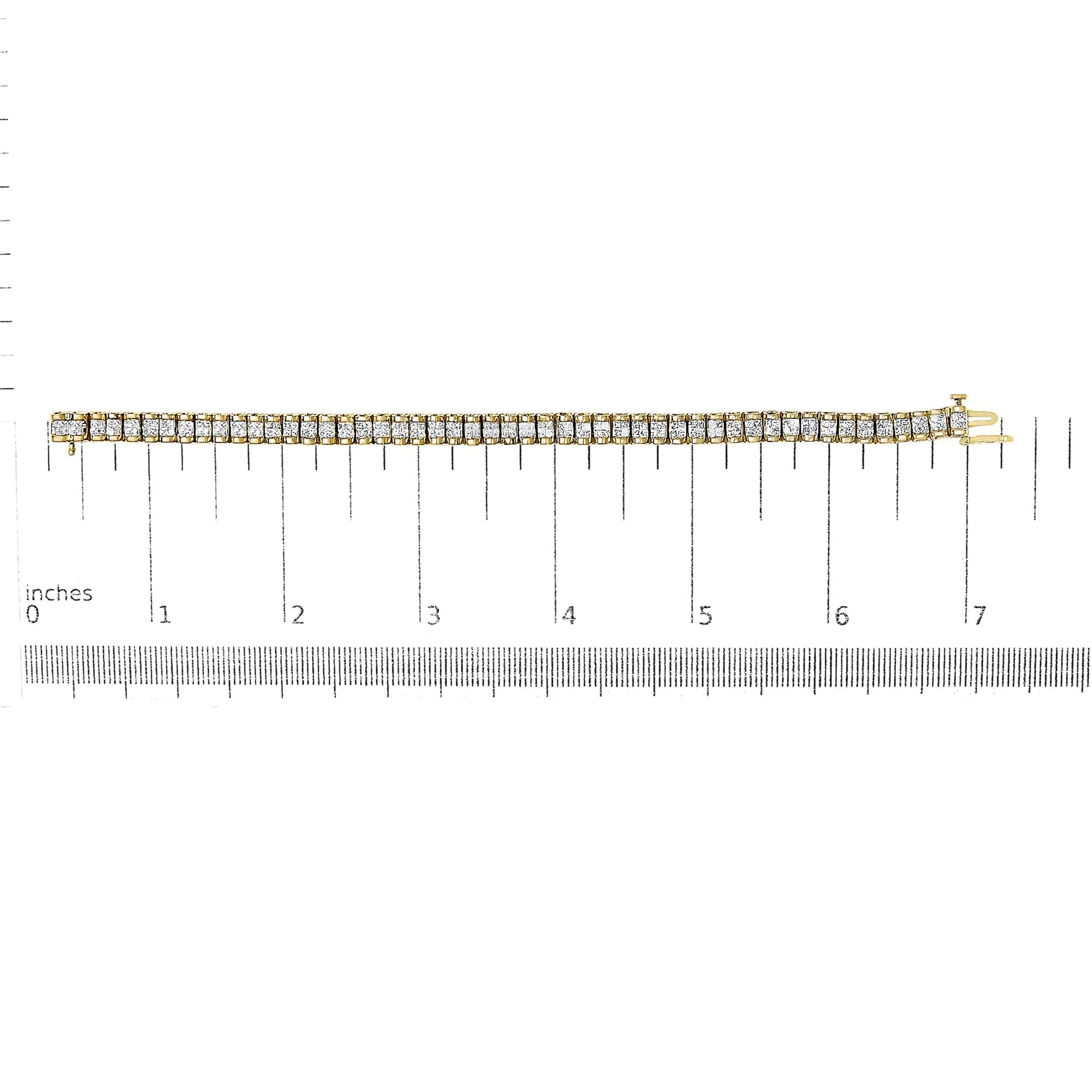 14K Gold 3.0 Cttw Princess Cut Quad Invisible Set Tennis Bracelet (H - I Color, SI1 - SI2 Clarity) - 7” - Nobiliving