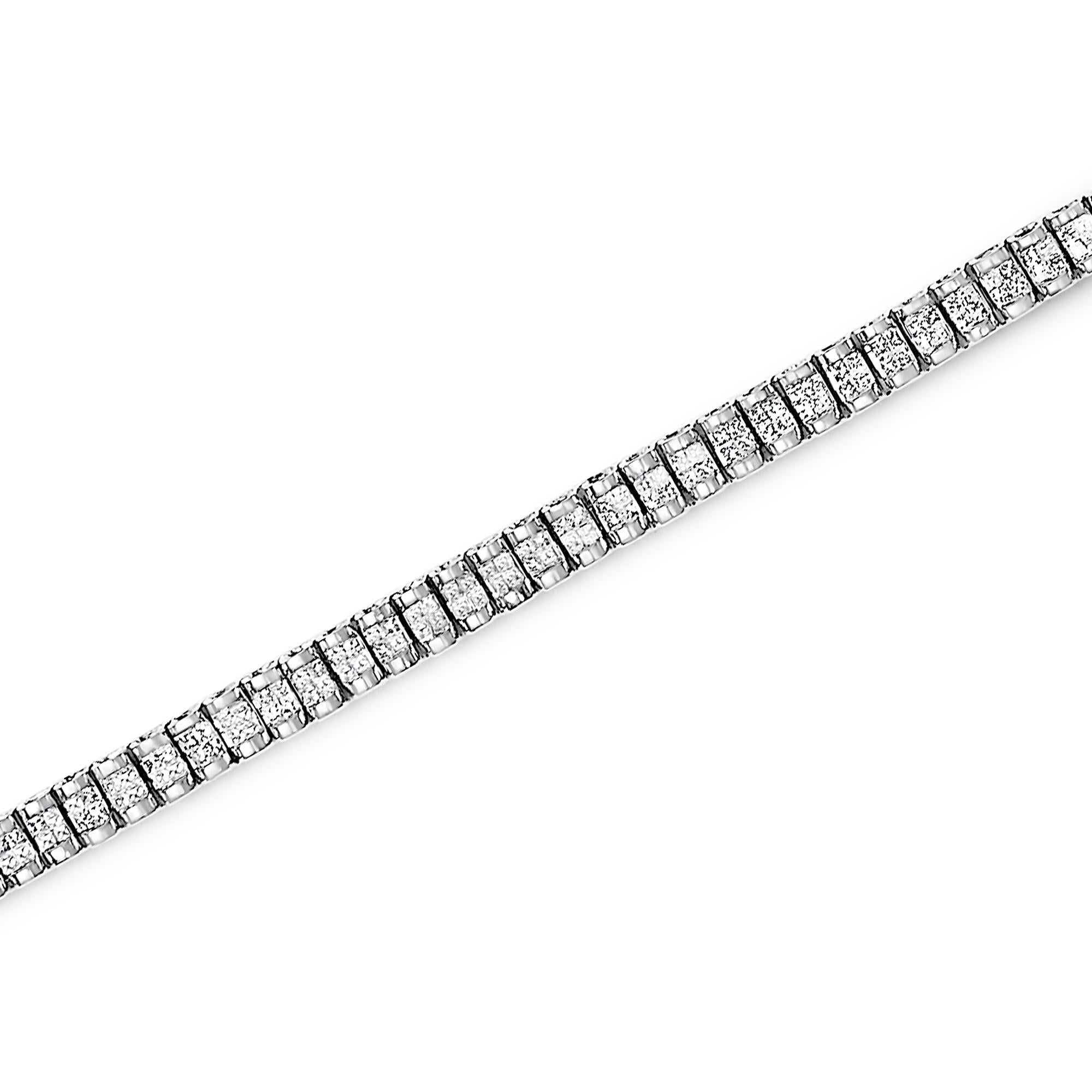 14K Gold 3.0 Cttw Princess Cut Quad Invisible Set Tennis Bracelet (H - I Color, SI1 - SI2 Clarity) - 7” - Nobiliving
