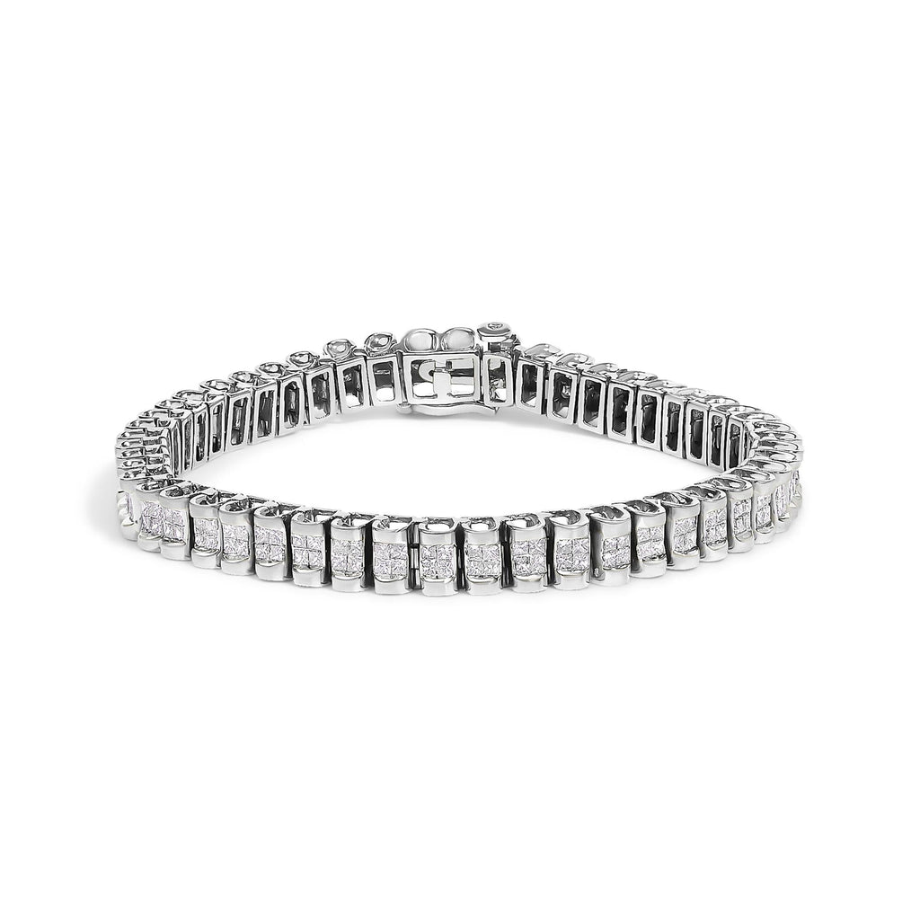 14K Gold 3.0 Cttw Princess Cut Quad Invisible Set Tennis Bracelet (H - I Color, SI1 - SI2 Clarity) - 7” - Nobiliving