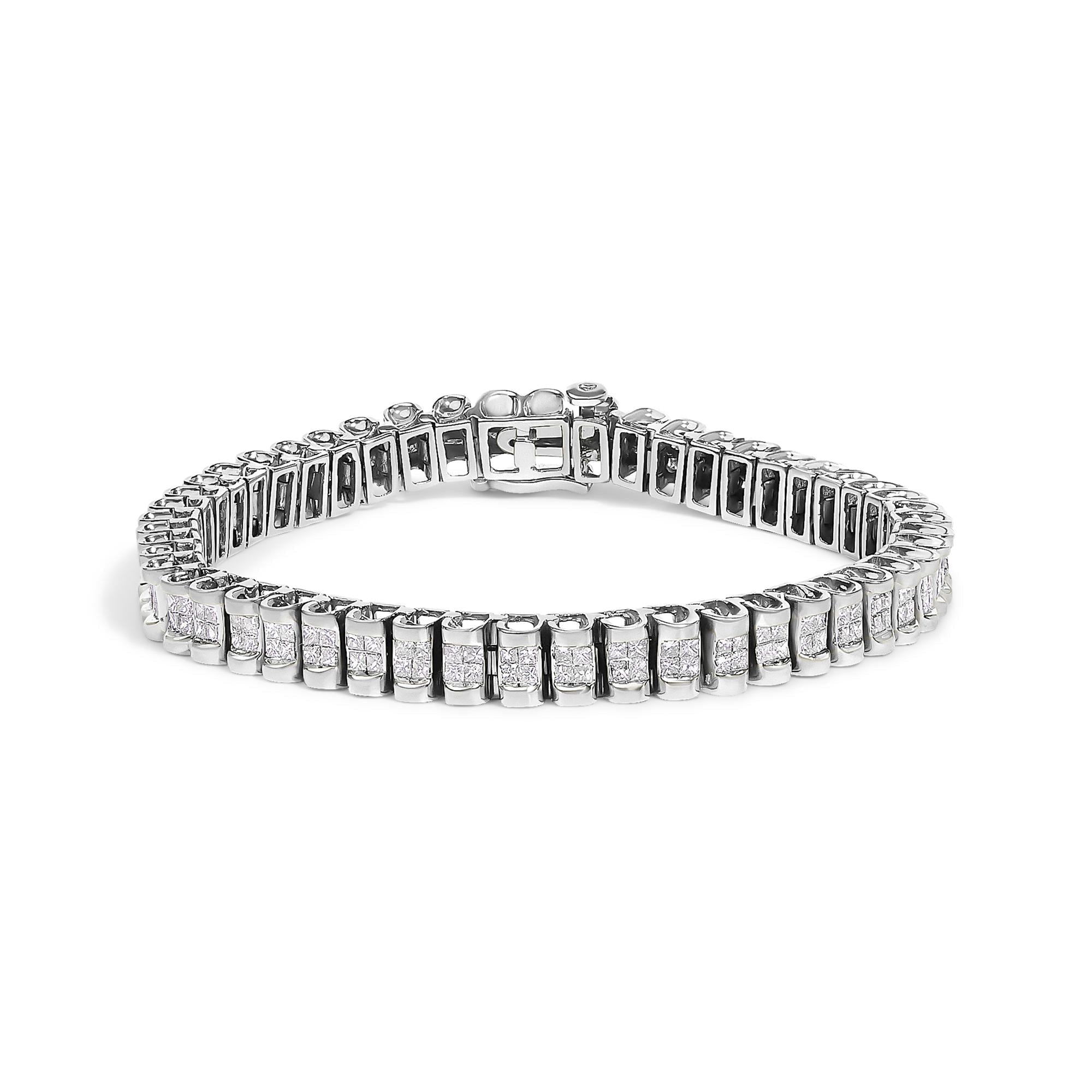 14K Gold 3.0 Cttw Princess Cut Quad Invisible Set Tennis Bracelet (H - I Color, SI1 - SI2 Clarity) - 7” - Nobiliving