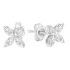14K Gold Marquise Diamond 8 Stone Floral Leaf Stud Earrings