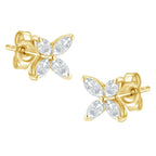 14K Gold Marquise Diamond 8 Stone Floral Leaf Stud Earrings