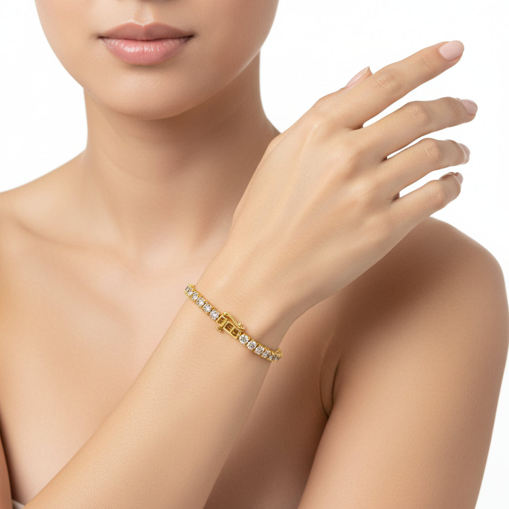 14k Gold Plated Silver Diamond Classic Link Tennis Bracelet