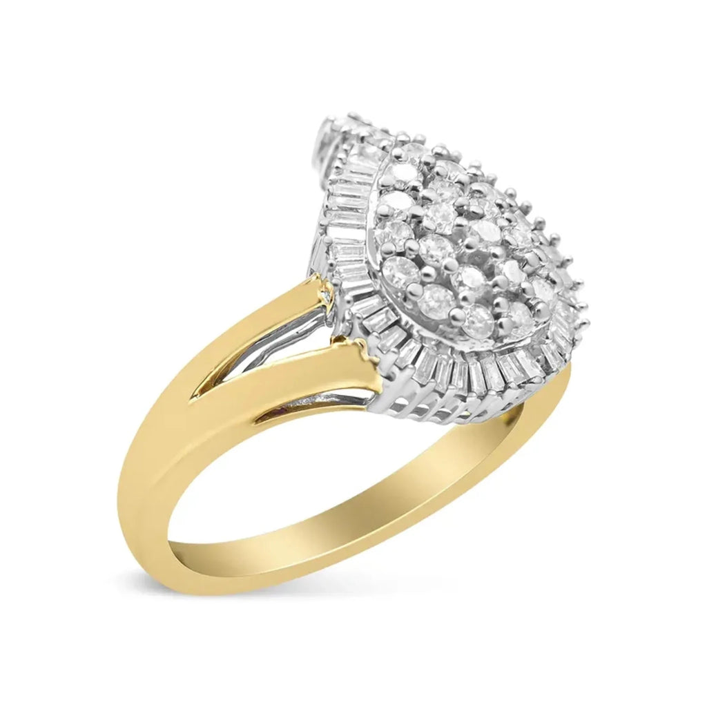 14K Gold Round & Baguette Diamond Ballerina Cocktail Ring
