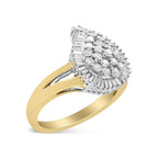 14K Gold Round & Baguette Diamond Ballerina Cocktail Ring