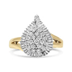 14K Gold Round & Baguette Diamond Ballerina Cocktail Ring