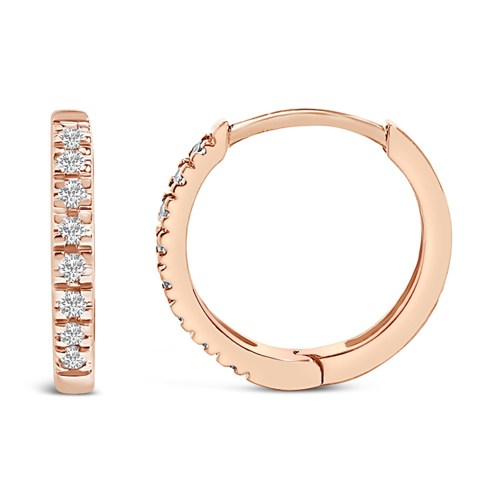 14K Rose Gold 1/5 CTW Diamond Huggie Hoop Earrings - Nobiliving