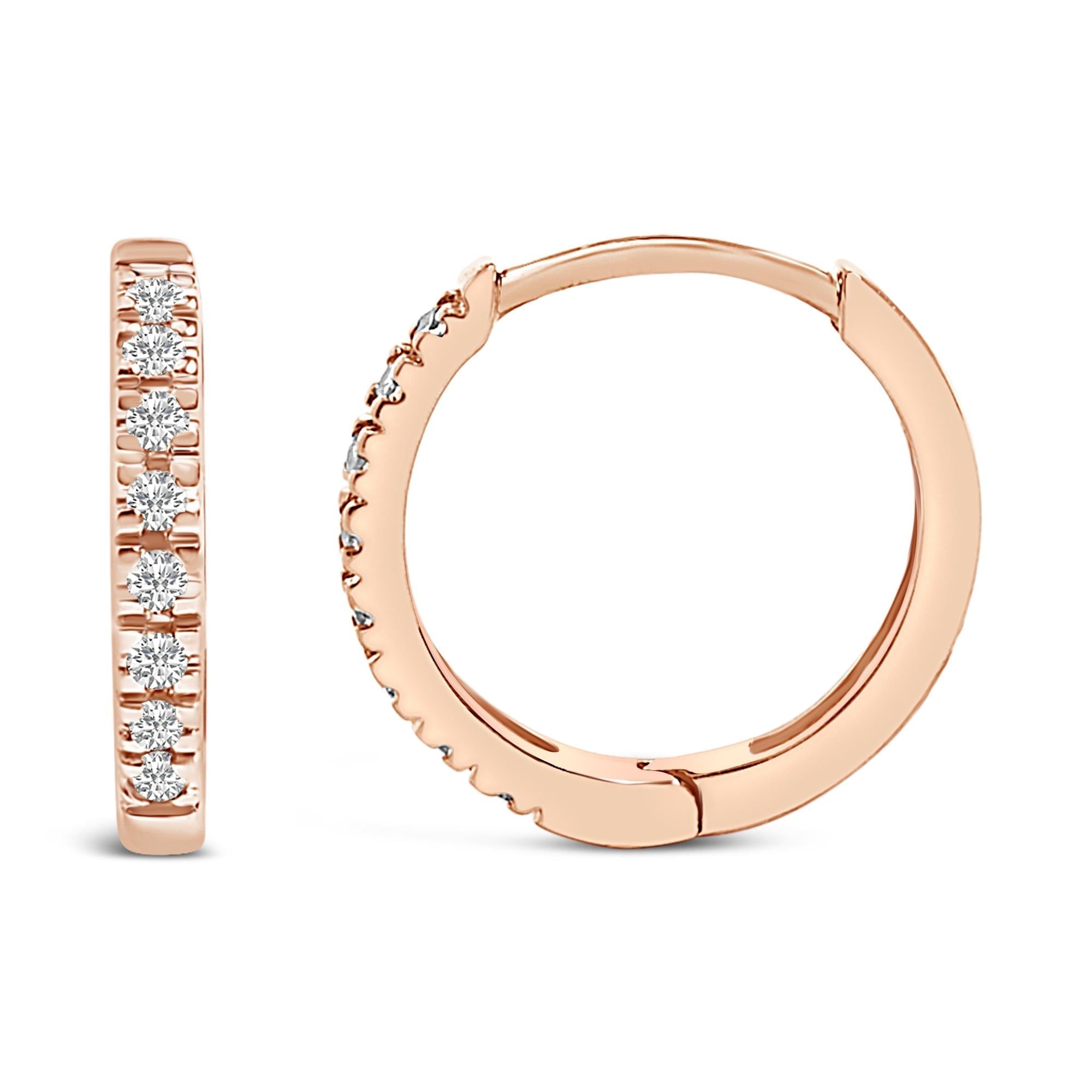 14K Rose Gold 1/5 CTW Diamond Huggie Hoop Earrings - Nobiliving