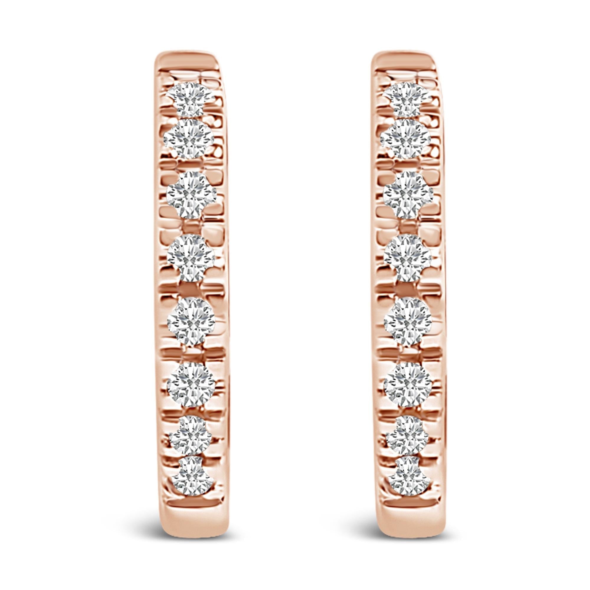 14K Rose Gold 1/5 CTW Diamond Huggie Hoop Earrings - Nobiliving