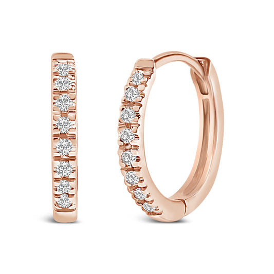 14K Rose Gold 1/5 CTW Diamond Huggie Hoop Earrings - Nobiliving