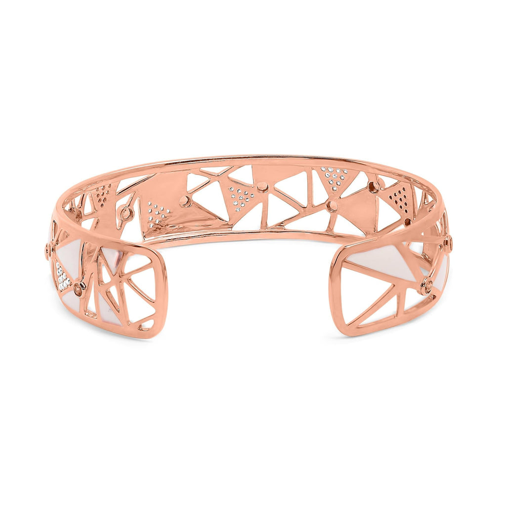 14K Rose Gold 5/8 Cttw Diamond with Pink Tourmaline Open Cuff Bangle - Nobiliving