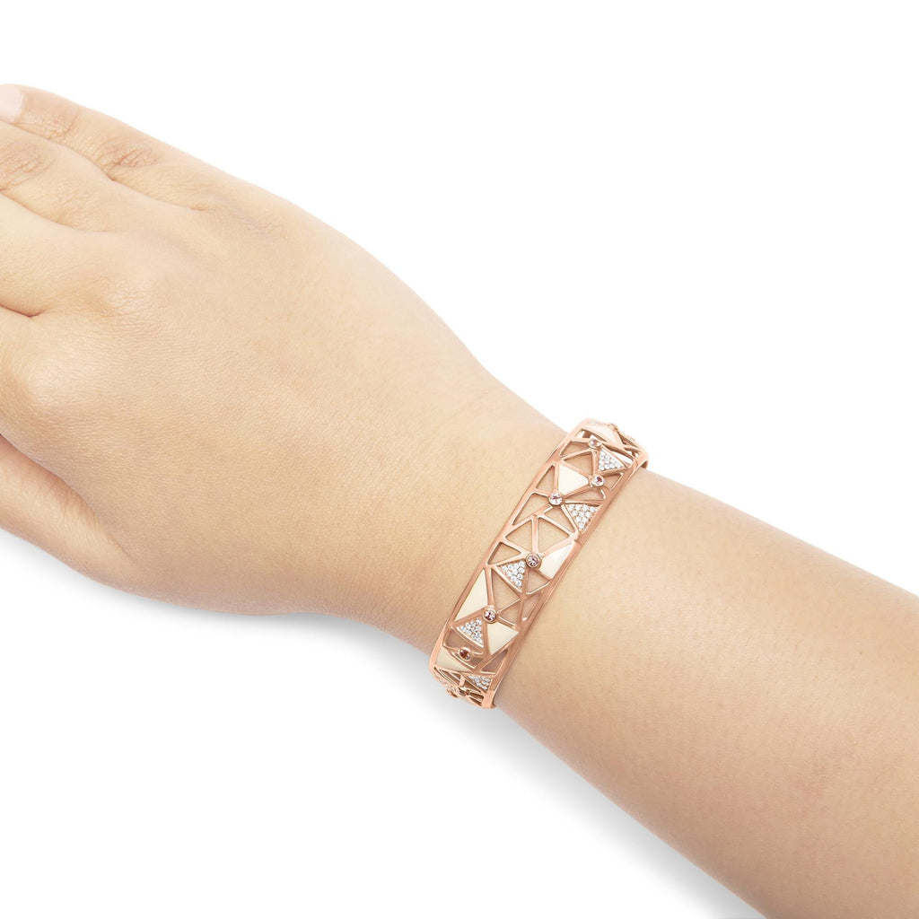 14K Rose Gold 5/8 Cttw Diamond with Pink Tourmaline Open Cuff Bangle - Nobiliving