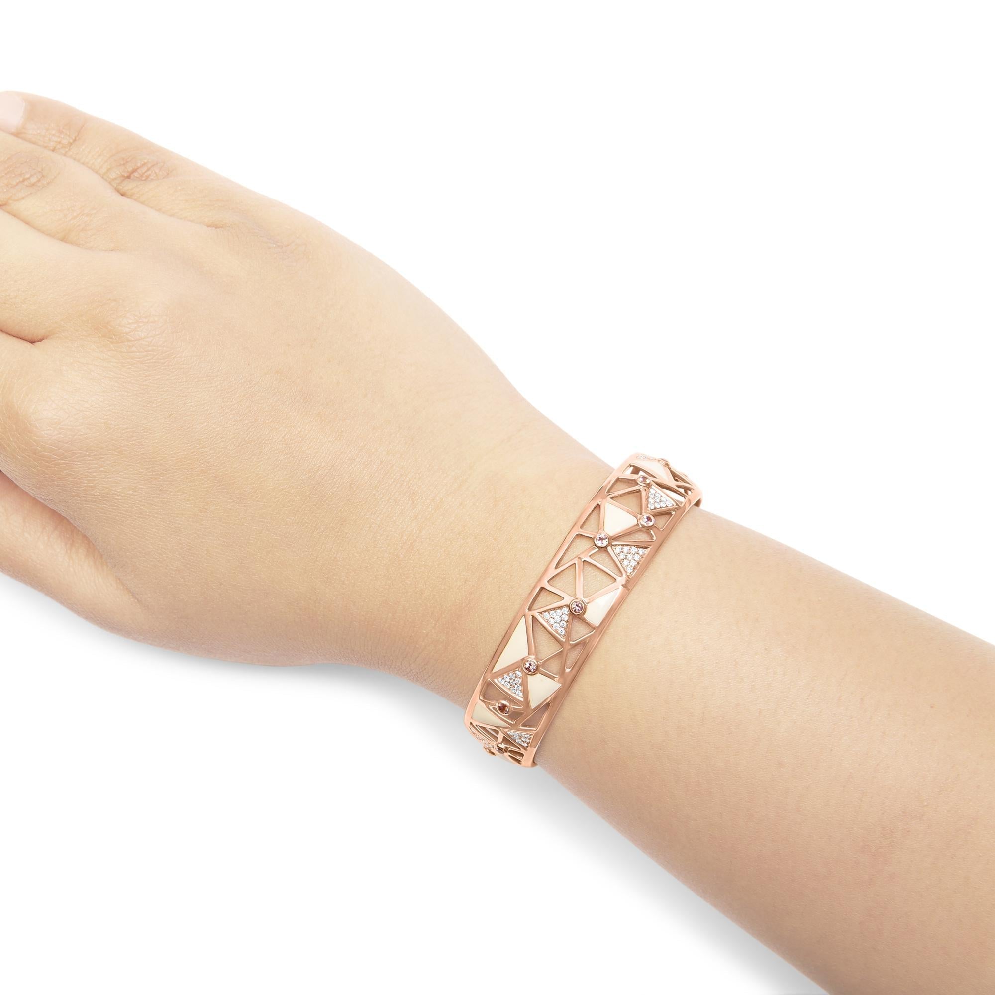 14K Rose Gold 5/8 Cttw Diamond with Pink Tourmaline Open Cuff Bangle - Nobiliving