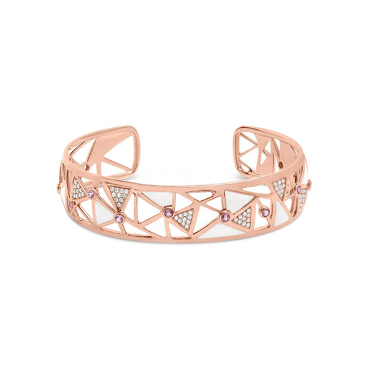 14K Rose Gold 5/8 Cttw Diamond with Pink Tourmaline Open Cuff Bangle - Nobiliving