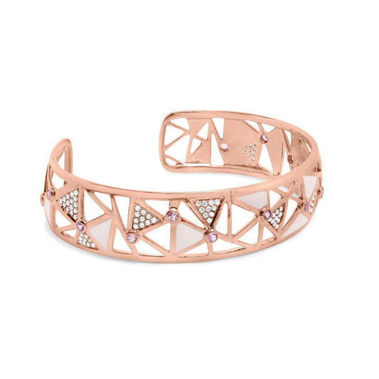 14K Rose Gold 5/8 Cttw Diamond with Pink Tourmaline Open Cuff Bangle - Nobiliving