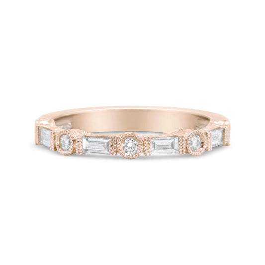 14K Rose Gold Baguette and Round Diamond Bridal Band