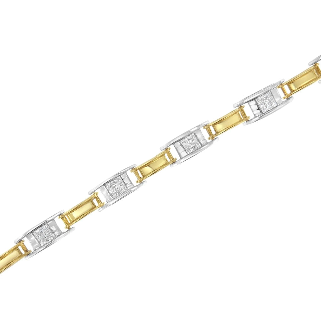 14K Two-Tone Gold 1.00 Cttw Princess-Cut Diamond Chain Link Bracelet