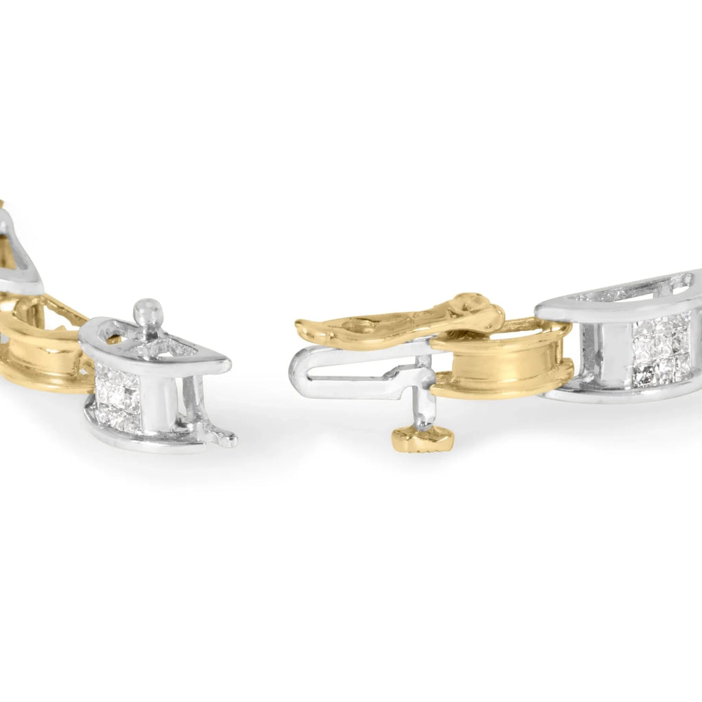 14K Two-Tone Gold 1.00 Cttw Princess-Cut Diamond Chain Link Bracelet