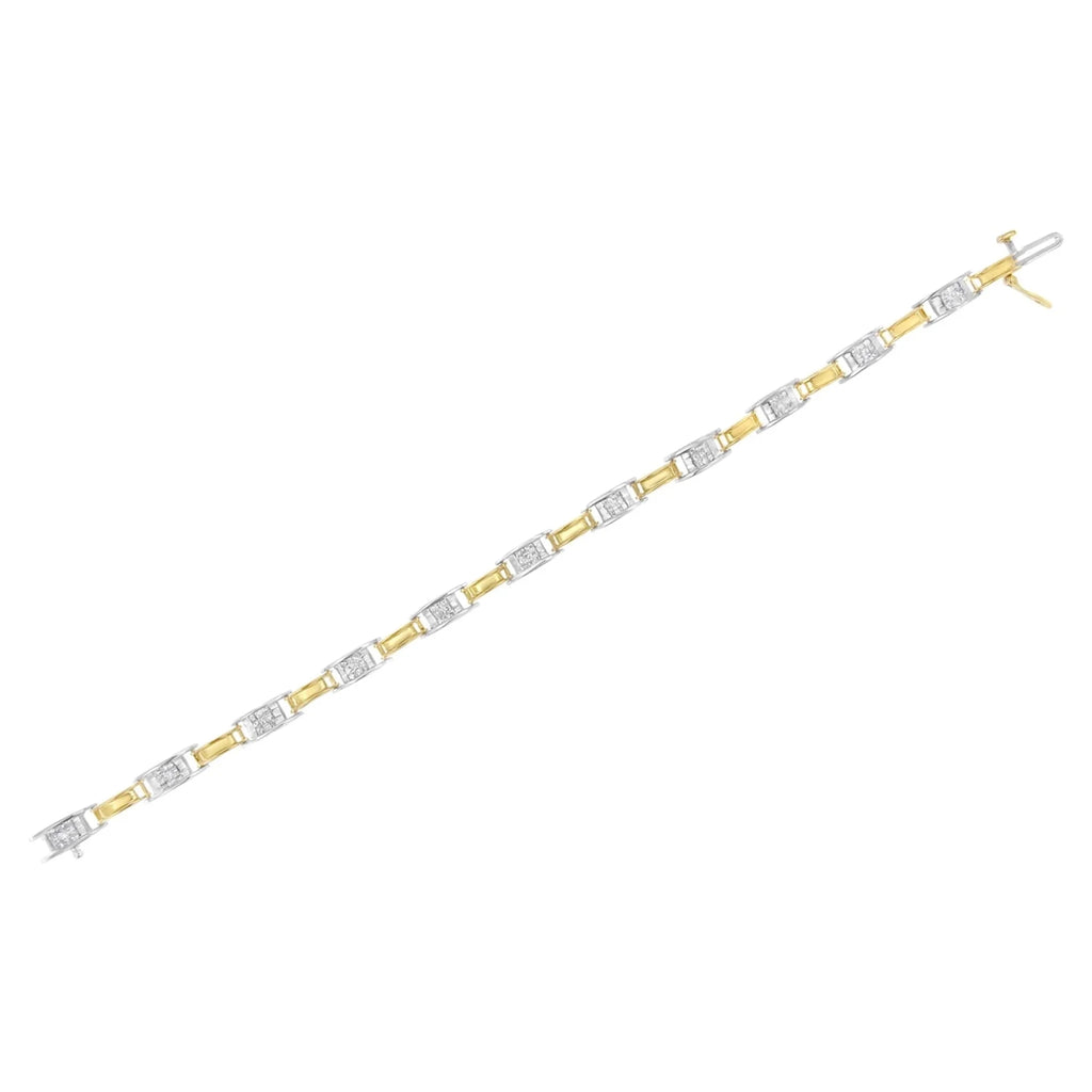 14K Two-Tone Gold 1.00 Cttw Princess-Cut Diamond Chain Link Bracelet