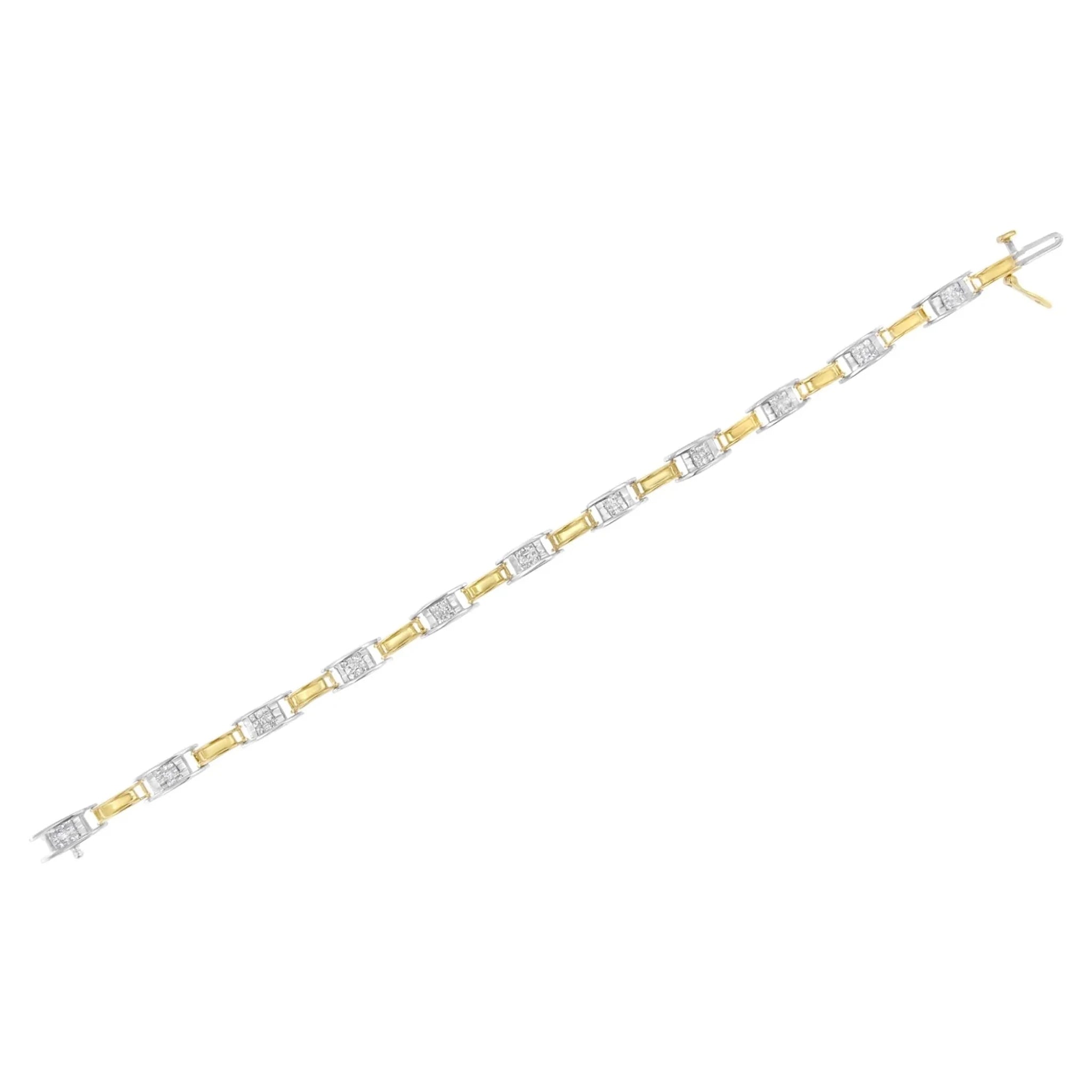 14K Two-Tone Gold 1.00 Cttw Princess-Cut Diamond Chain Link Bracelet