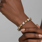 14K Two-Tone Gold 1.00 Cttw Princess-Cut Diamond Chain Link Bracelet