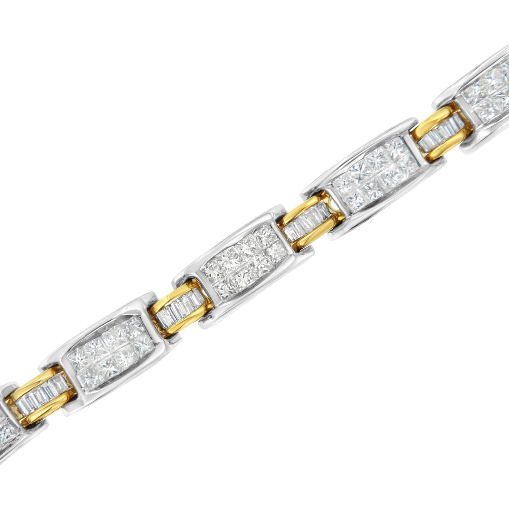 14K Two - Tone Gold Princess and Baguette-Cut Diamond Link Bracelet (3.00 cttw, H - I Color, SI1 - SI2 Clarity) - Nobiliving