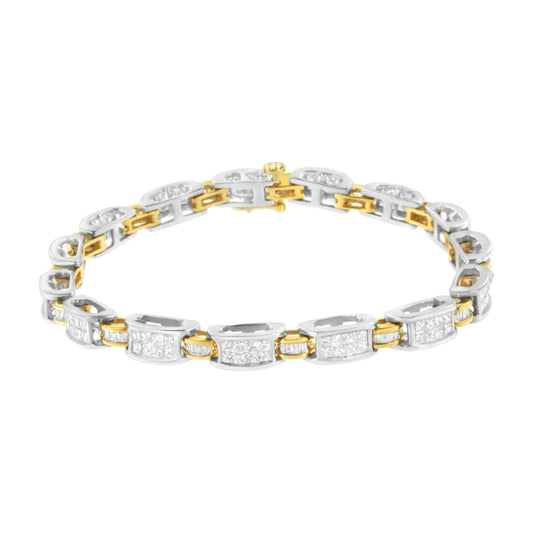 14K Two - Tone Gold Princess and Baguette-Cut Diamond Link Bracelet (3.00 cttw, H - I Color, SI1 - SI2 Clarity) - Nobiliving
