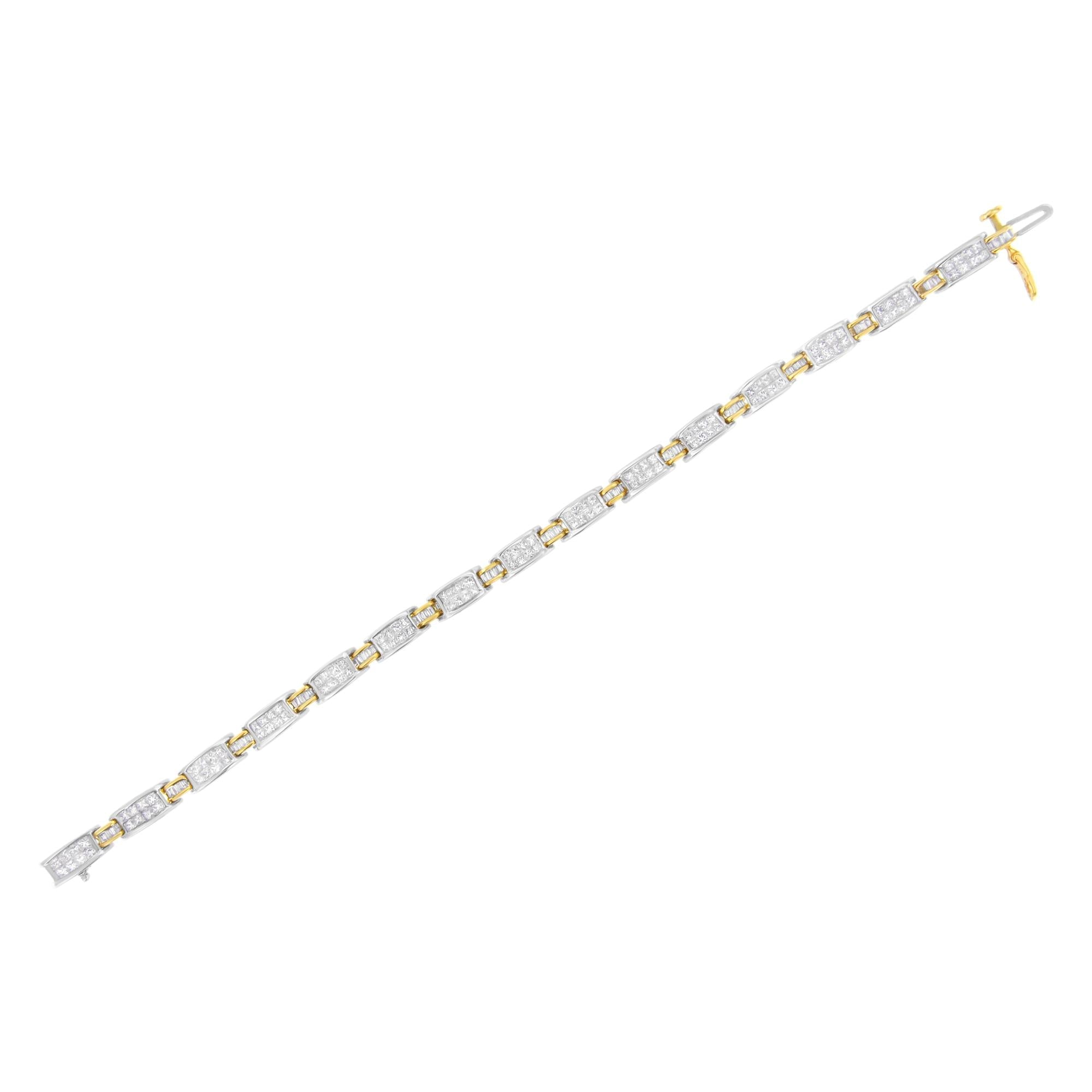 14K Two - Tone Gold Princess and Baguette-Cut Diamond Link Bracelet (3.00 cttw, H - I Color, SI1 - SI2 Clarity) - Nobiliving