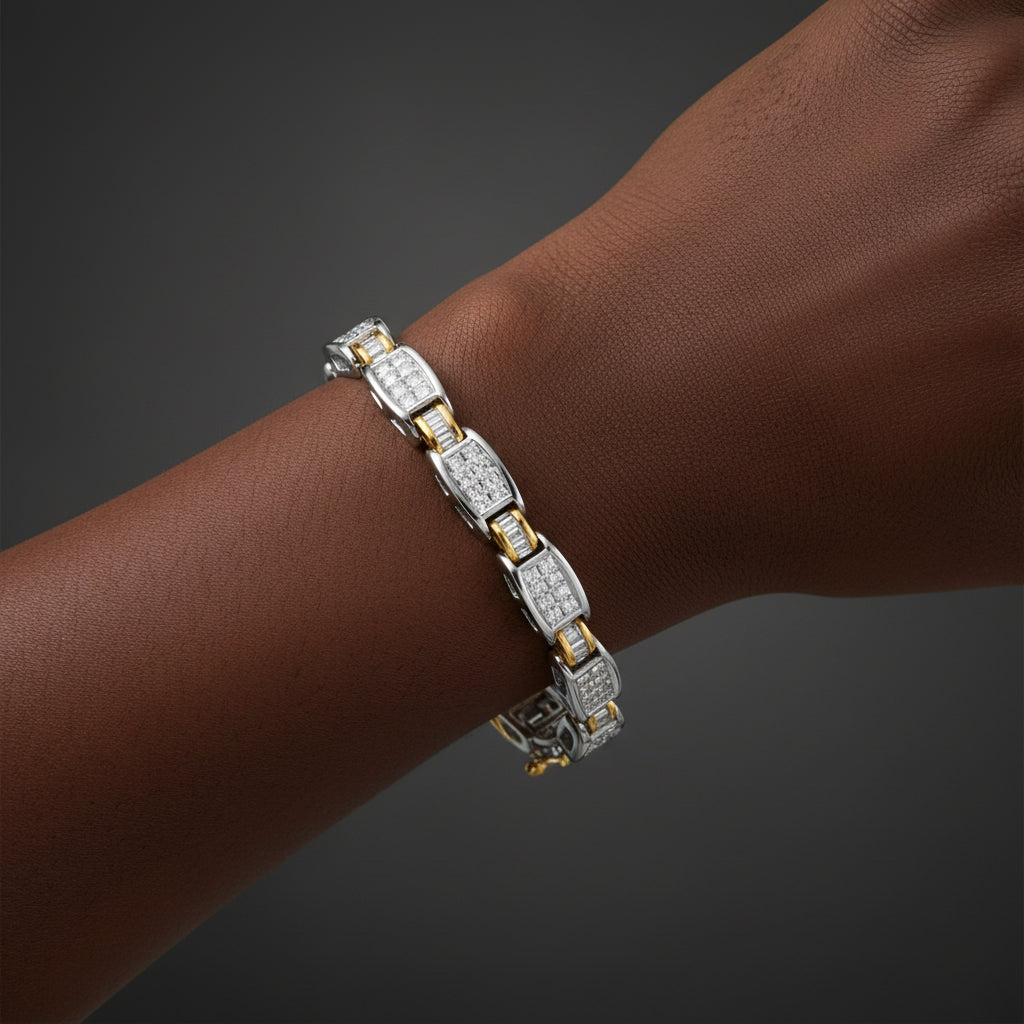 14K Two - Tone Gold Princess and Baguette-Cut Diamond Link Bracelet (3.00 cttw, H - I Color, SI1 - SI2 Clarity) - Nobiliving