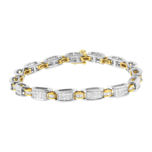 14K Two - Tone Gold Princess and Baguette-Cut Diamond Link Bracelet (3.00 cttw, H - I Color, SI1 - SI2 Clarity) - Nobiliving