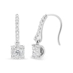 14K White .5 Cttw Round Diamond Halo Dangle Hook Earrings