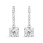 14K White .5 Cttw Round Diamond Halo Dangle Hook Earrings