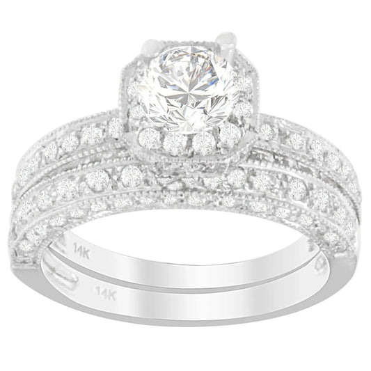 14K White Gold 1 ct. TDW Round Cut Diamond Ring