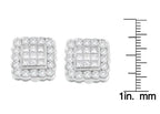 14K White Gold 1.0 Cttw Round Brilliant & Princess Cut Diamond Halo Stud Earrings