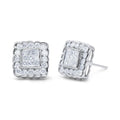 14K White Gold 1.0 Cttw Round Brilliant & Princess Cut Diamond Halo Stud Earrings