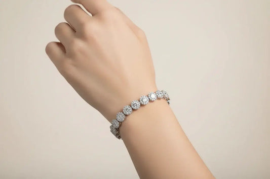 14K White Gold 2 Carat Diamond Halo Link Tennis Bracelet