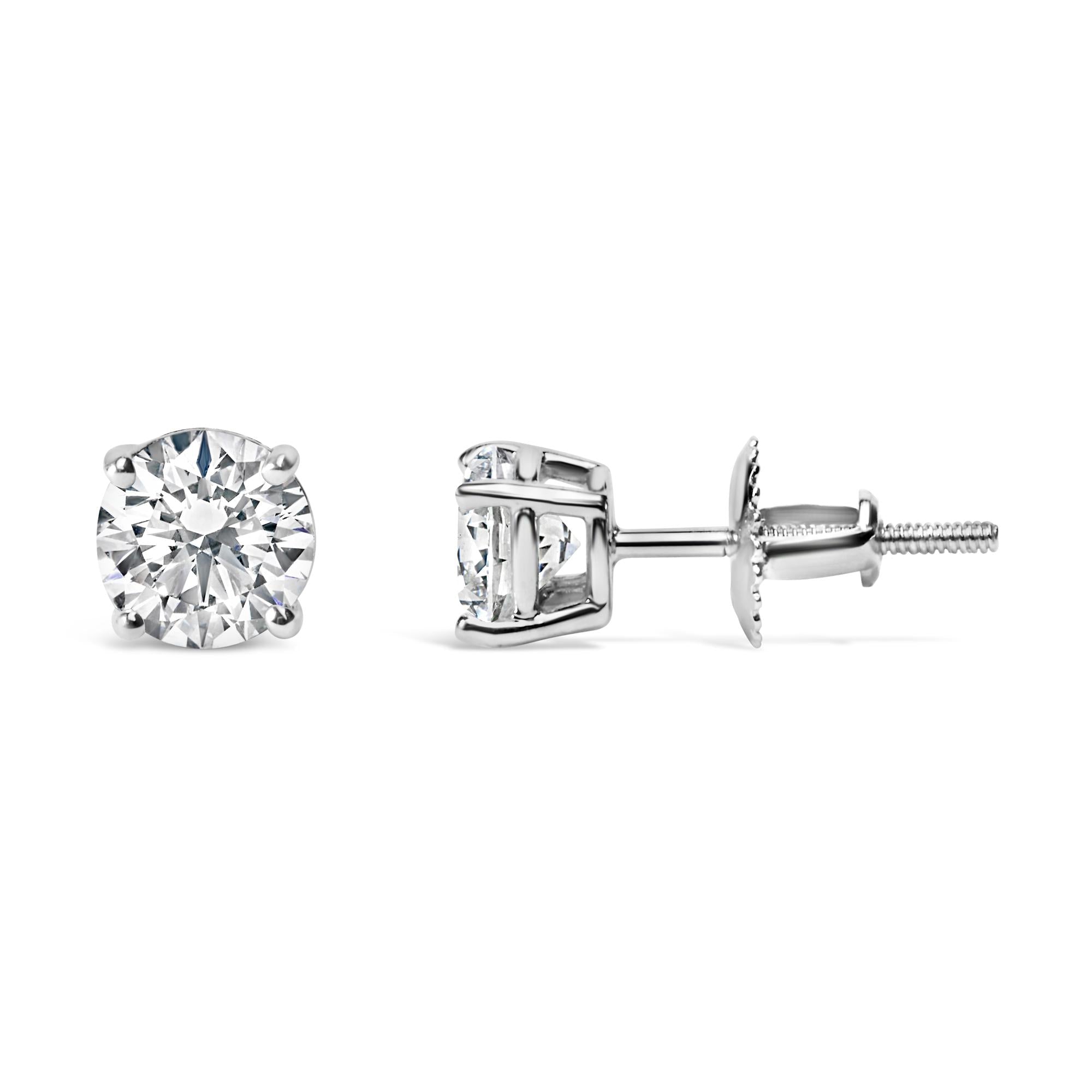 14K White Gold 3.0 Cttw Lab Grown Diamond Solitaire Stud Earrings - Nobiliving