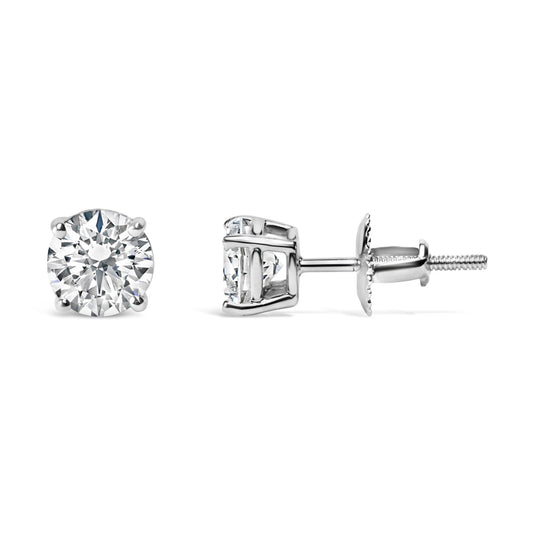 14K White Gold 3.0 Cttw Lab Grown Diamond Solitaire Stud Earrings - Nobiliving