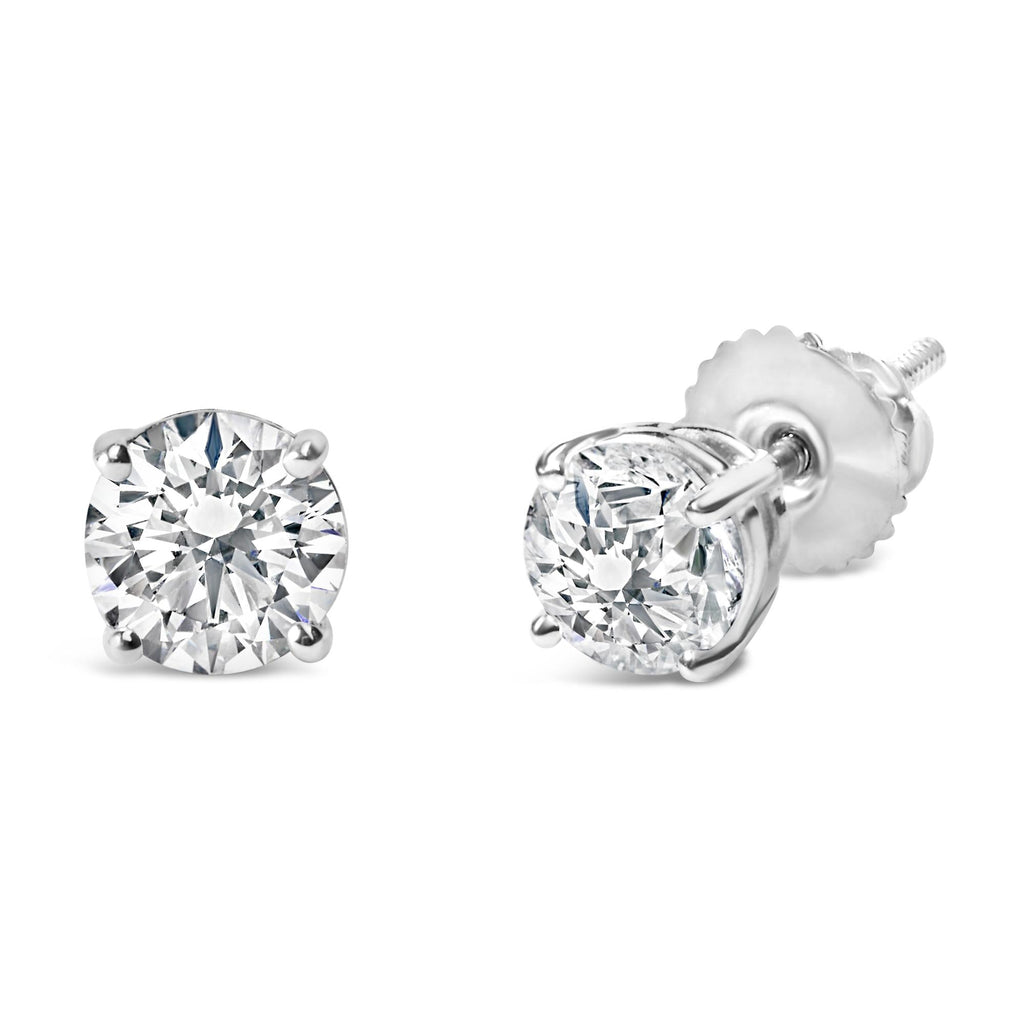 14K White Gold 3.0 Cttw Lab Grown Diamond Solitaire Stud Earrings - Nobiliving