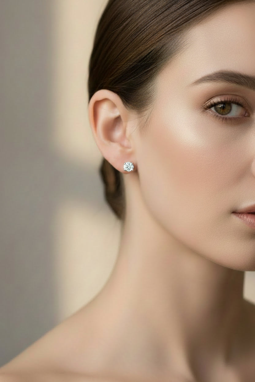 14K White Gold 3.0 Cttw Lab Grown Diamond Solitaire Stud Earrings - Nobiliving