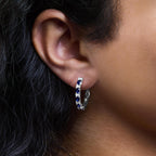 14K White Gold 4x3mm Oval Blue Sapphire and 1/4 Cttw Diamond Alternating Hoop Earrings - Nobiliving