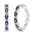 14K White Gold 4x3mm Oval Blue Sapphire and 1/4 Cttw Diamond Alternating Hoop Earrings - Nobiliving