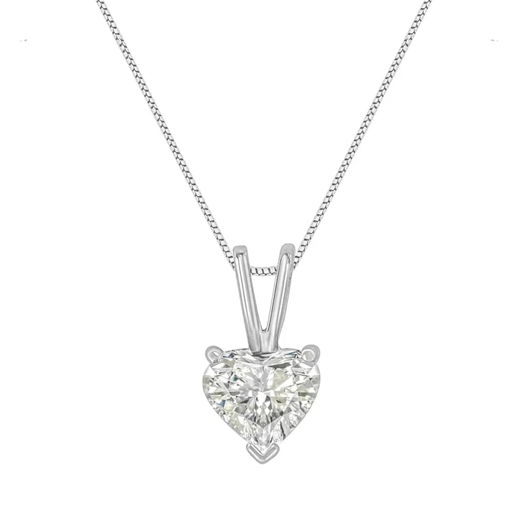 14K White Gold Heart Shaped Solitaire Diamond Necklace