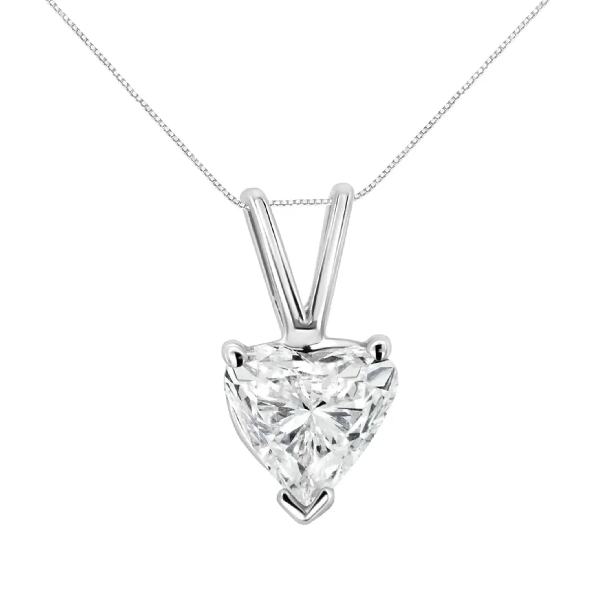 14K White Gold Heart Shaped Solitaire Diamond Necklace