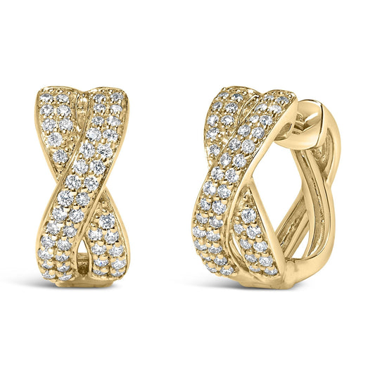 14K Yellow Gold 1/3 Cttw Diamond Criss Cross Huggie Hoop Earrings (G - H Color, SI2 - I1 Clarity) - Nobiliving