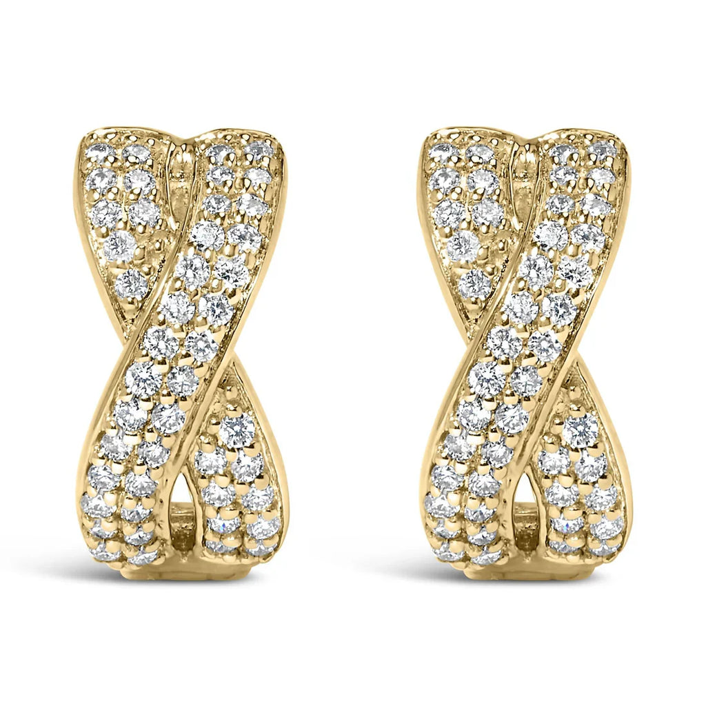 14K Yellow Gold 1/3 Cttw Diamond Criss Cross Huggie Hoop Earrings (G-H Color, SI2-I1 Clarity)
