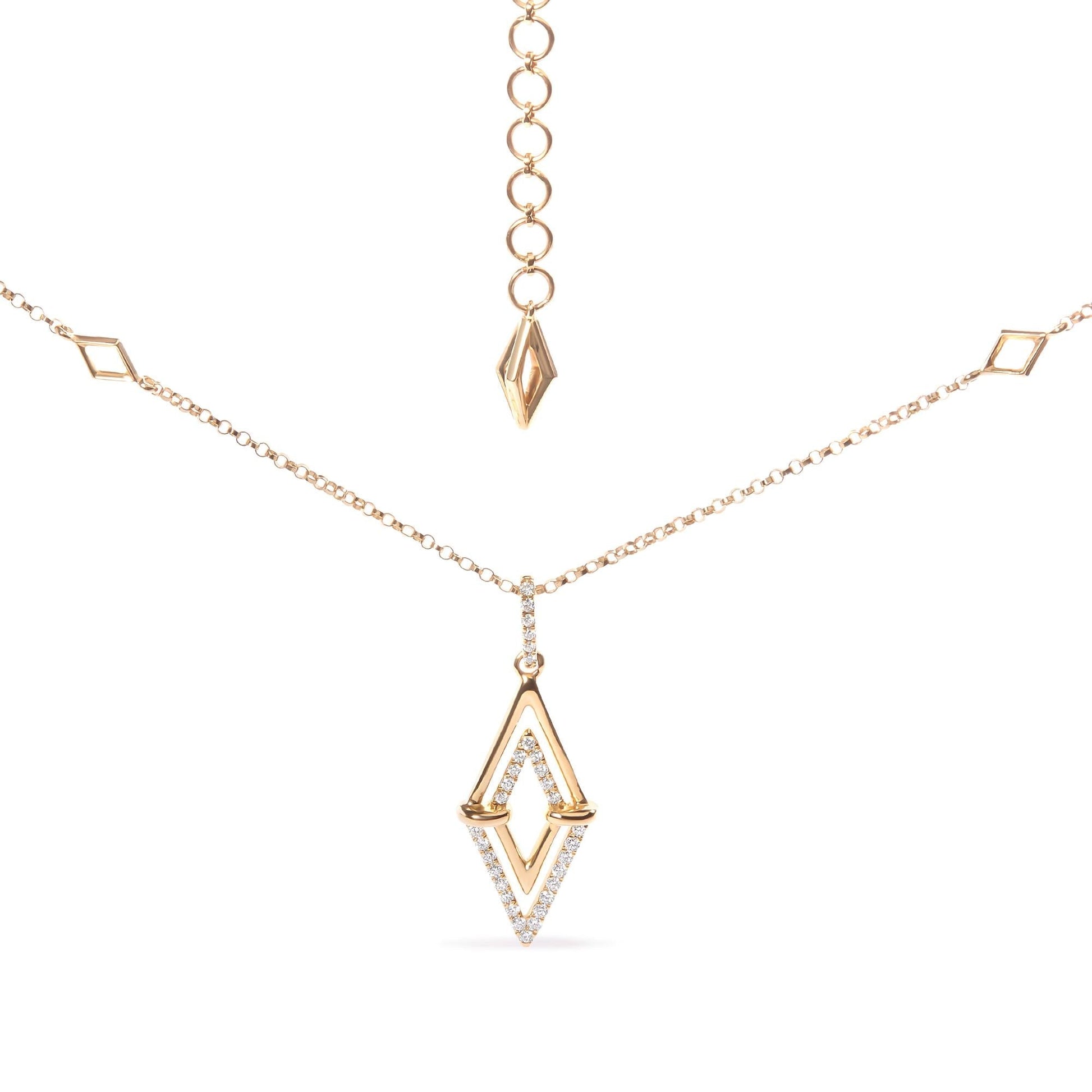 14K Yellow Gold 1/4 Cttw Diamond Double Triangle Geometric 18" Pendant Necklace (G - H Color, SI1 - SI2 Clarity) - Nobiliving