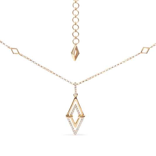 14K Yellow Gold 1/4 Cttw Diamond Double Triangle Geometric 18" Pendant Necklace (G - H Color, SI1 - SI2 Clarity) - Nobiliving