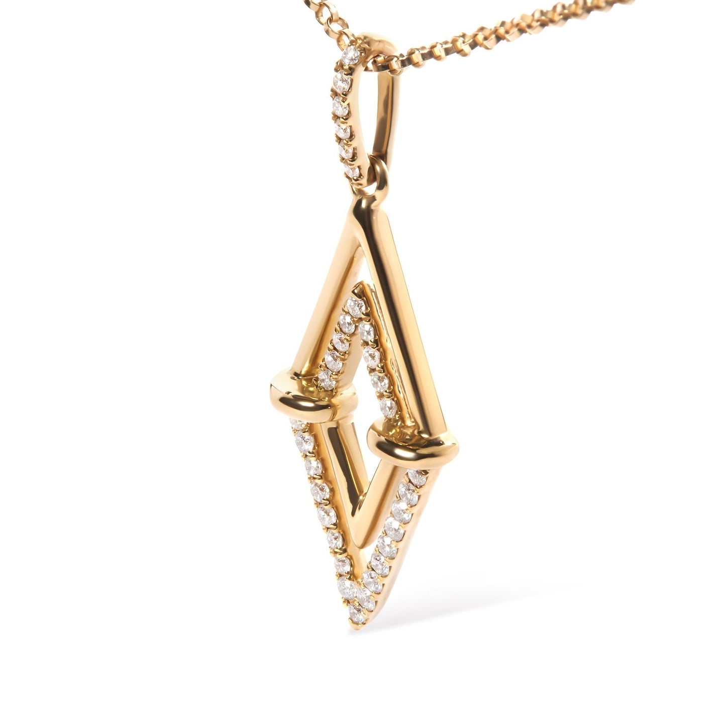 14K Yellow Gold 1/4 Cttw Diamond Double Triangle Geometric 18" Pendant Necklace (G - H Color, SI1 - SI2 Clarity) - Nobiliving